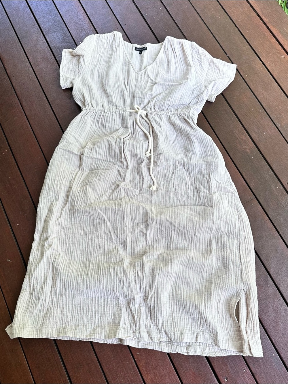 Wishlist Apparel Cotton Gauze Midi Dress — Size S — Oatmeal